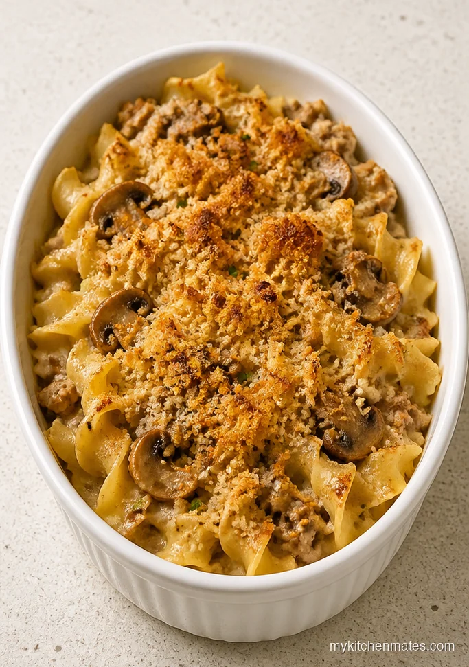12 Ground Turkey Casserole Recipes That Keep Dinner Low Stress Creamy Ground Turkey and Mushroom Noodle Casserole