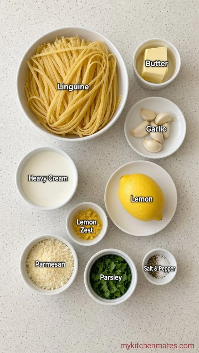 Quick Creamy Lemon Garlic Pasta Ingredients