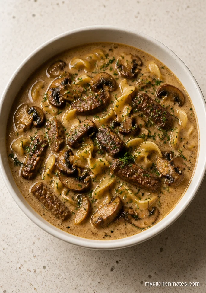 Creamy Mushroom Beef Noodle Soup