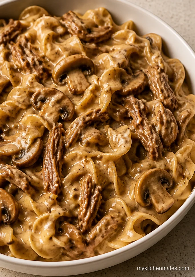Creamy Mushroom Tri Tip Stroganoff
