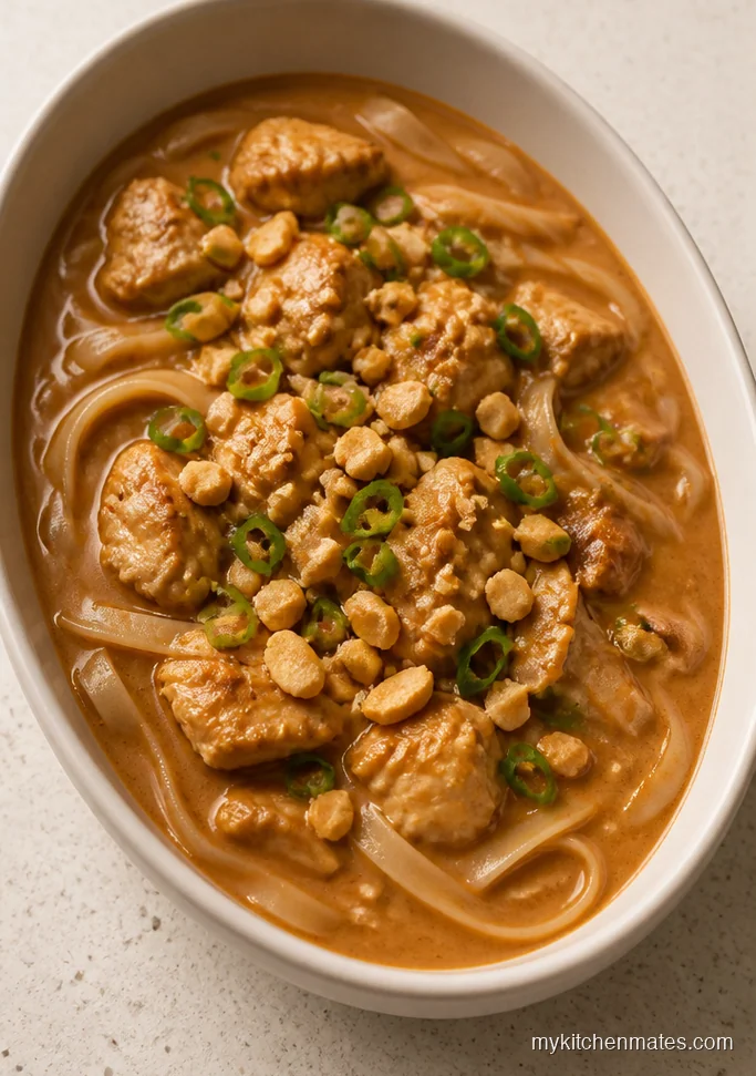 Creamy Peanut Chicken Rice Noodle Soup