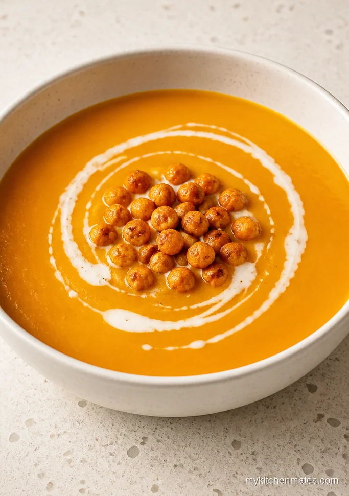 Creamy Pumpkin Soup with Crispy Chickpeas