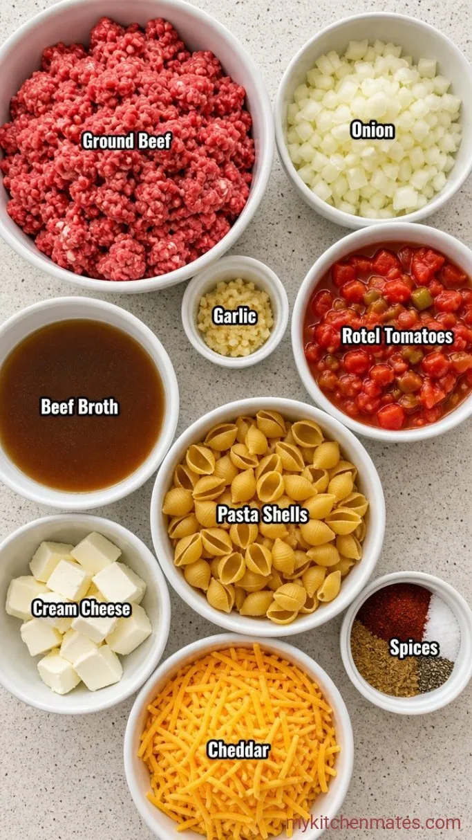 30-Minute Creamy Rotel Pasta With Ground Beef Ingredients