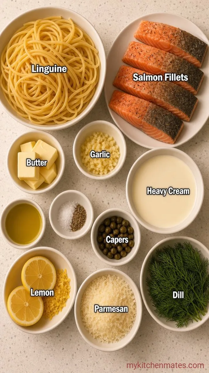 Creamy Salmon Pasta with Lemon and Capers Ingredients