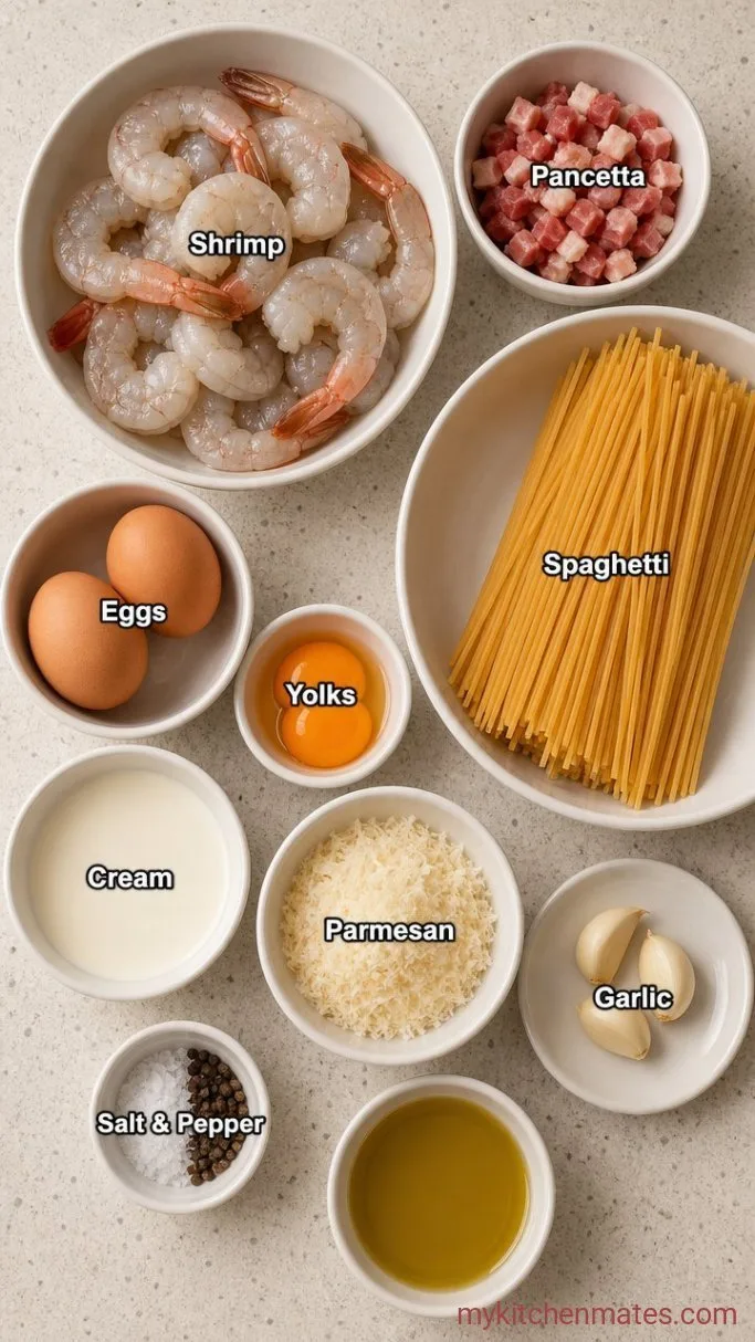 30-Minute Creamy Shrimp Carbonara Ingredients