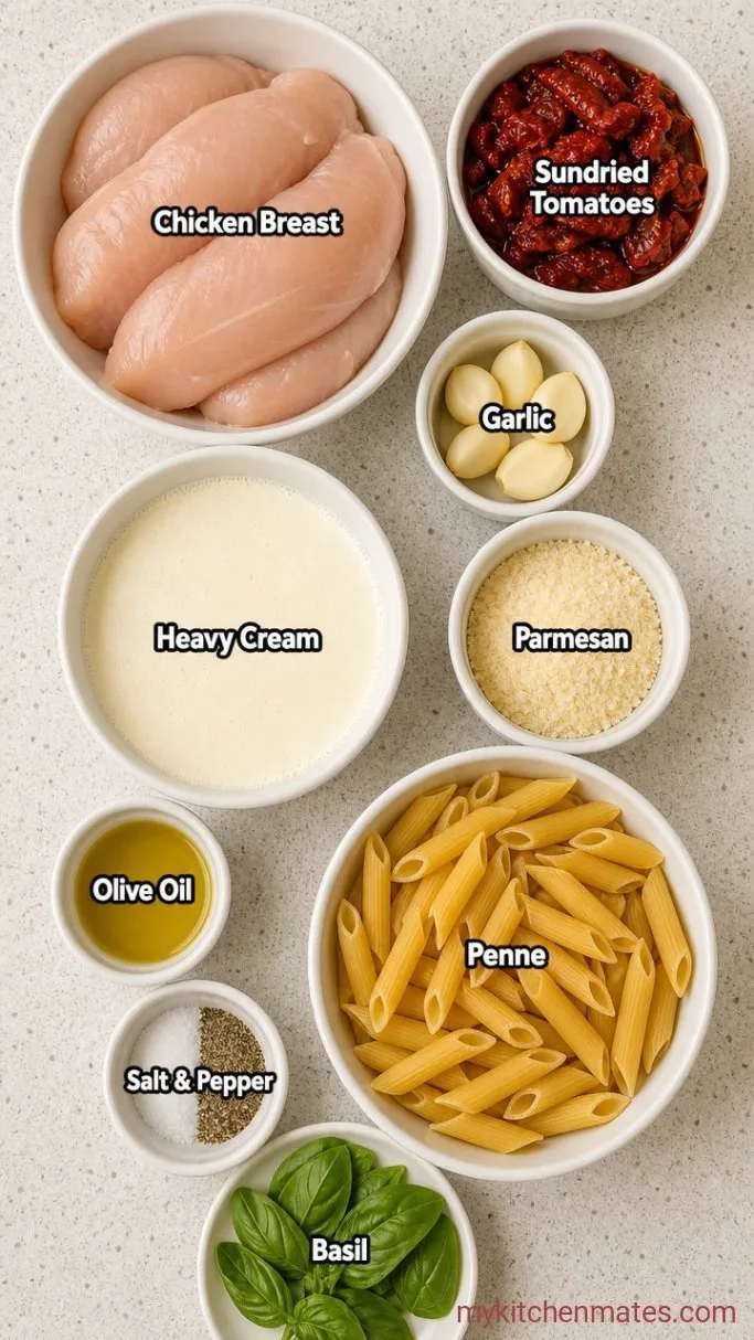 30-Minute Creamy Sundried Tomato Chicken Pasta Ingredients