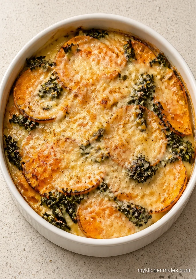 Creamy Sweet Potato and Kale Gratin