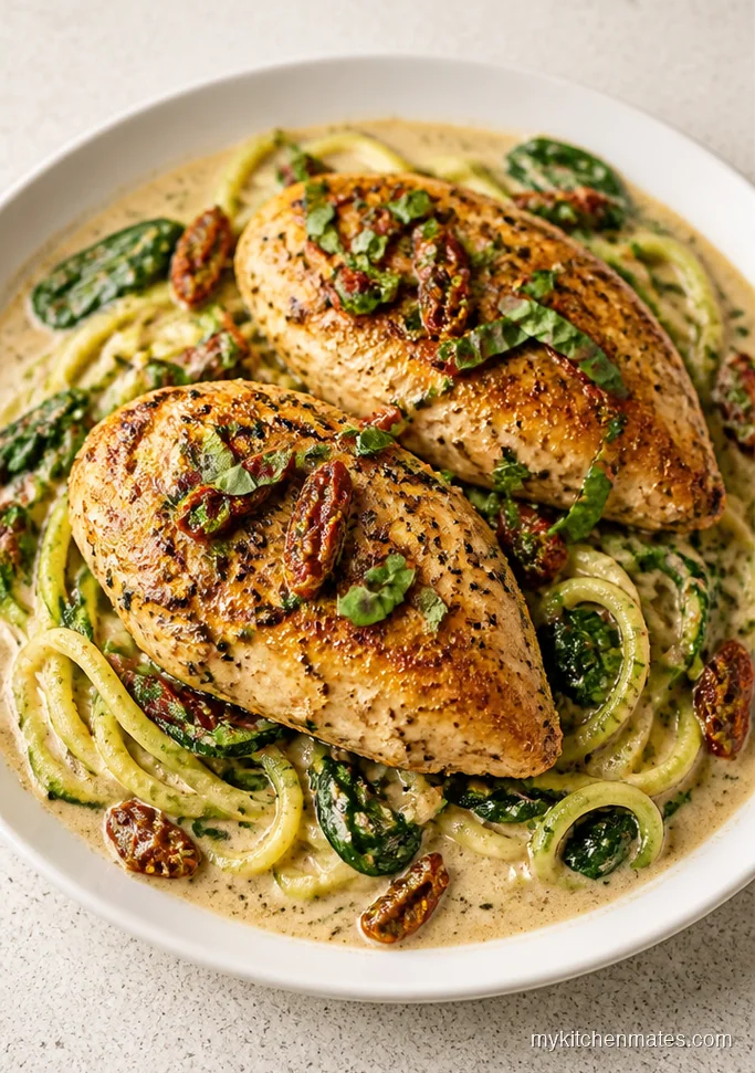 Creamy Tuscan Chicken with Zucchini Noodles