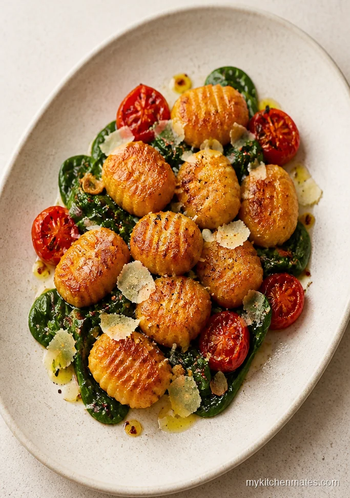 Crispy Gnocchi with Blistered Tomatoes and Spinach