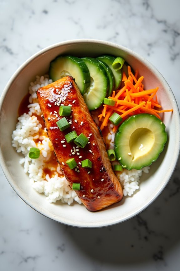 crispy teriyaki salmon bowls