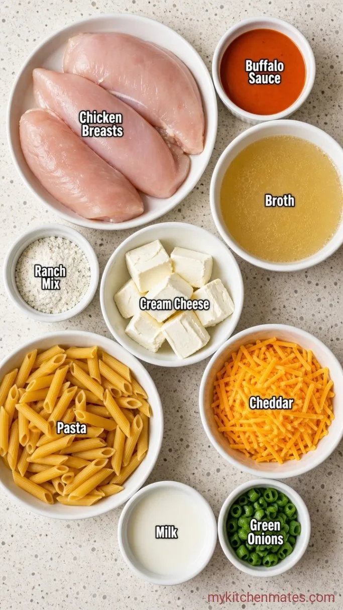 Creamy Crockpot Buffalo Chicken Pasta Ingredients