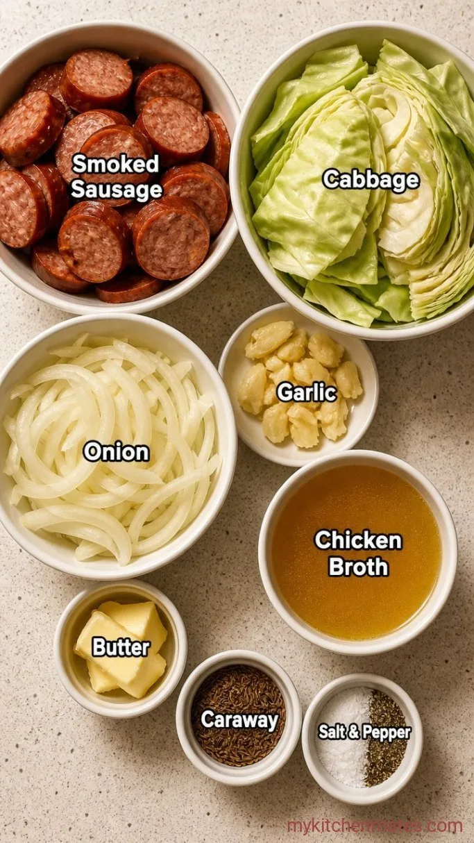 Smoky, Tender Crockpot Cabbage and Sausage Ingredients