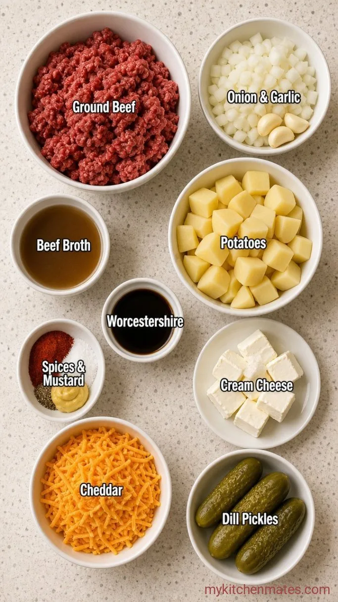 Crockpot Cheeseburger Soup: Burger Flavor, Slow Cooker Ease Ingredients