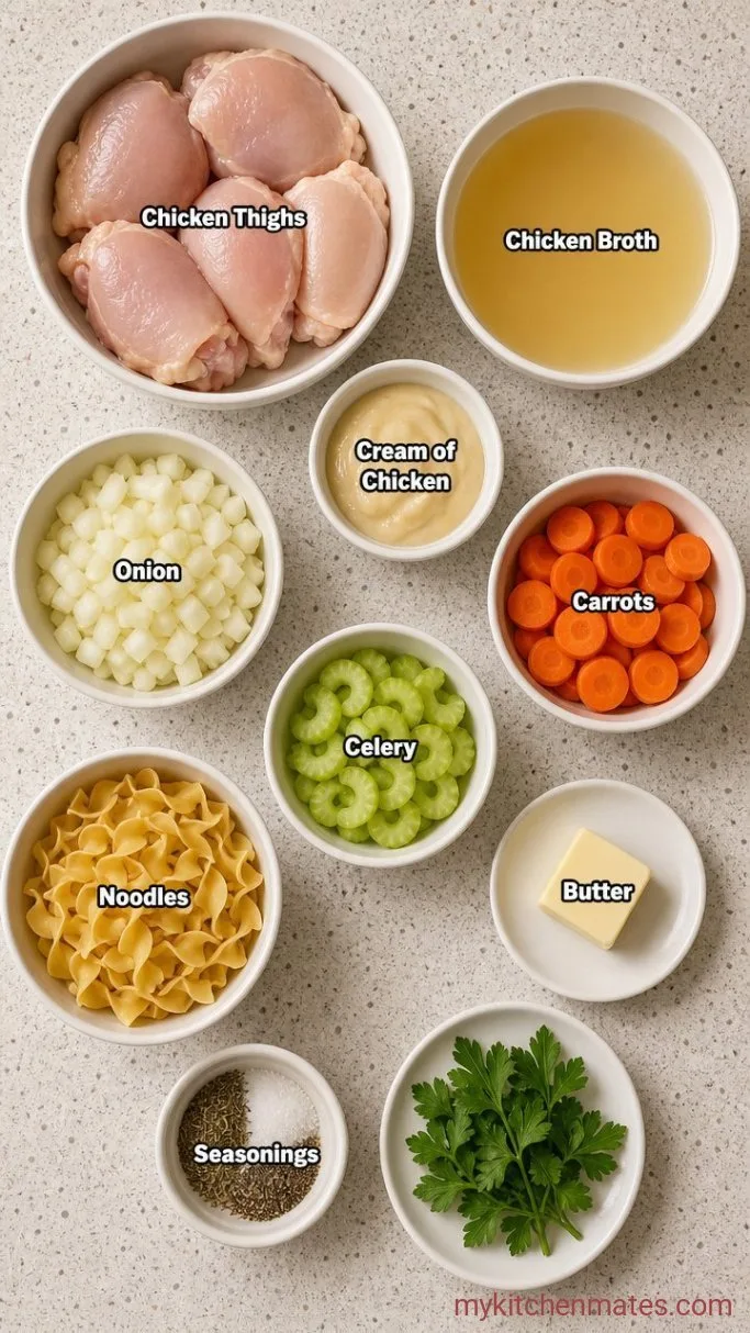 Creamy Crockpot Chicken and Noodles Ingredients