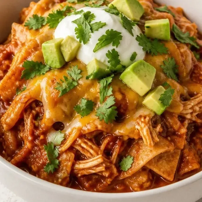 Crockpot Chicken Enchilada Casserole