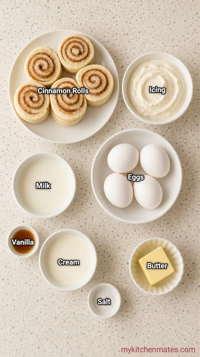 Overnight Crockpot Cinnamon Roll Casserole Ingredients