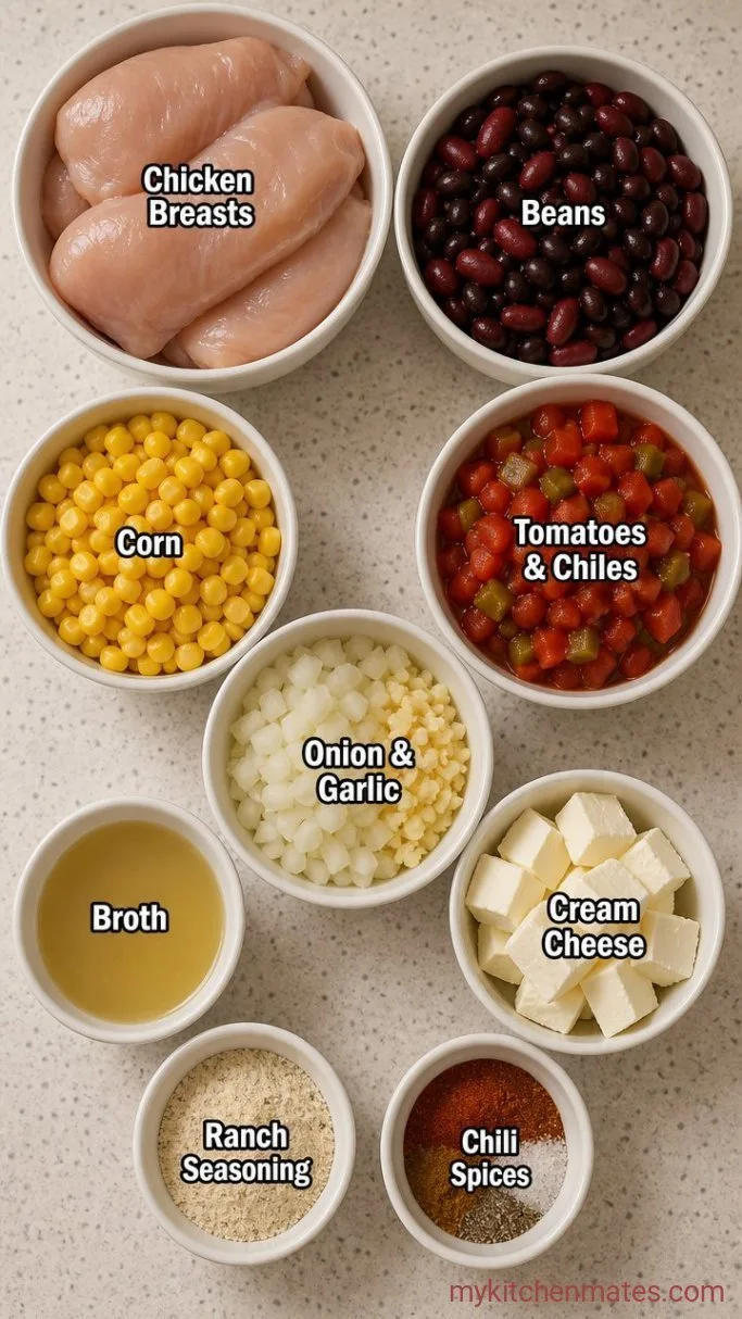 Crockpot Cream Cheese Chicken Chili Ingredients