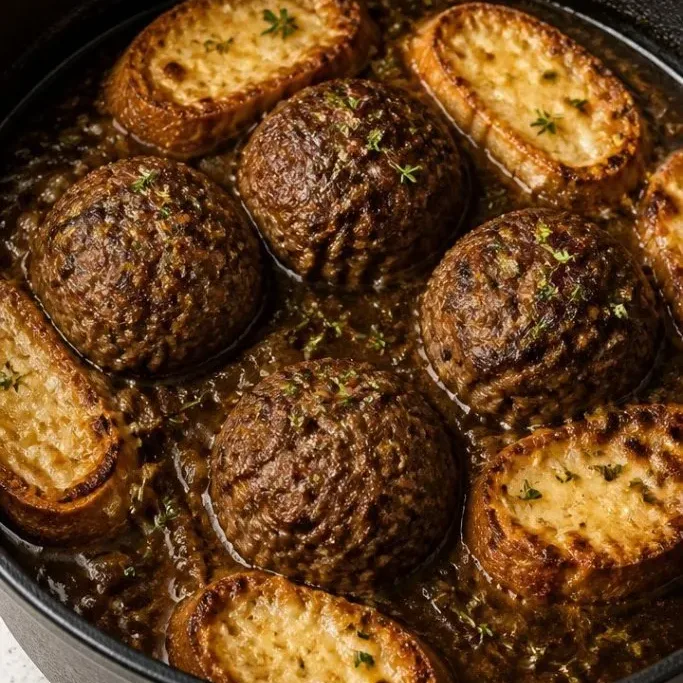 Crockpot French Onion Meatballs