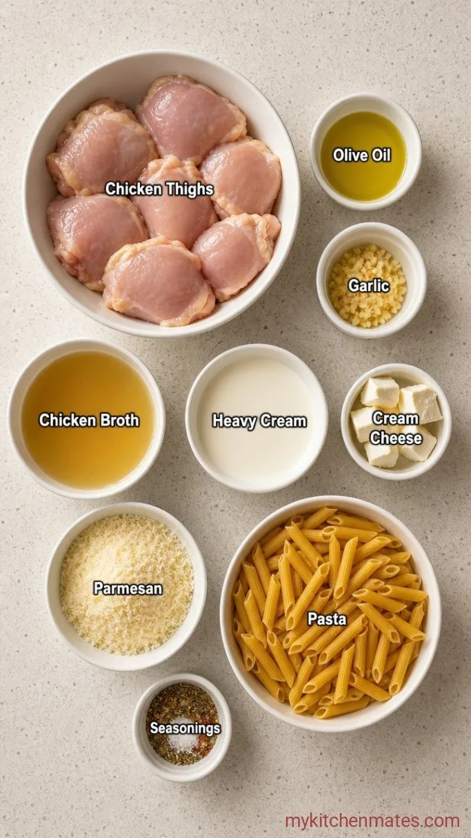 Creamy Crockpot Garlic Parmesan Chicken Pasta Ingredients