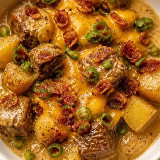 Crockpot Loaded Steak and Potato Bake