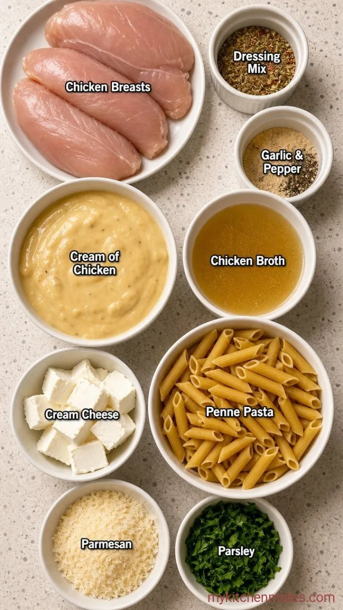 Creamy Crockpot Olive Garden Chicken Pasta Ingredients
