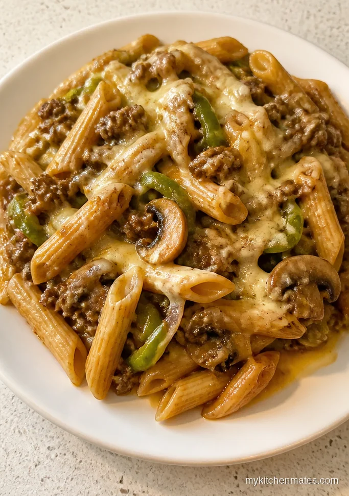 Crockpot Philly Cheesesteak Pasta