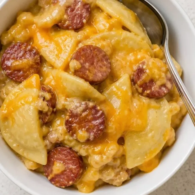 5-Ingredient Crockpot Pierogi Casserole With Kielbasa Crockpot Pierogi Casserole With Kielbasa