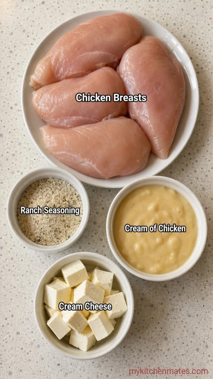 Creamy 4-Ingredient Crockpot Ranch Chicken Ingredients