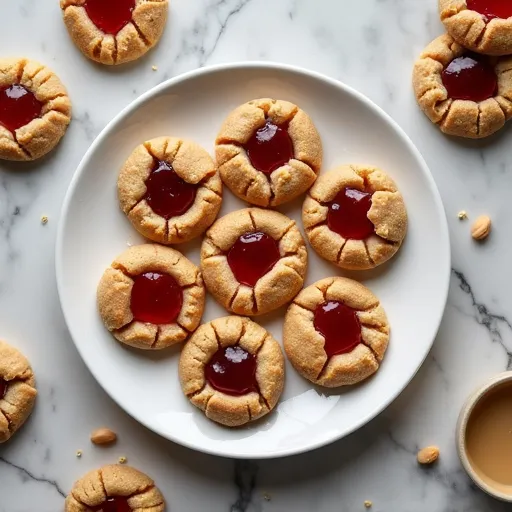 Crunchy Peanut Butter Thumbprint Cookies with Jam