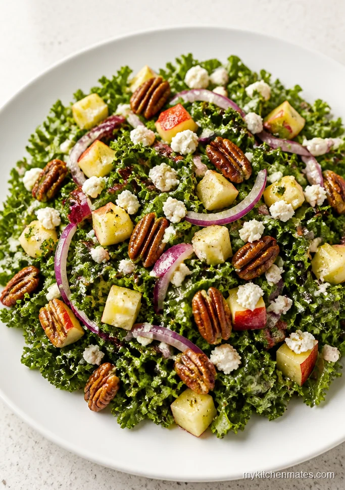 Crunchy Pecan Feta Kale Apple Salad