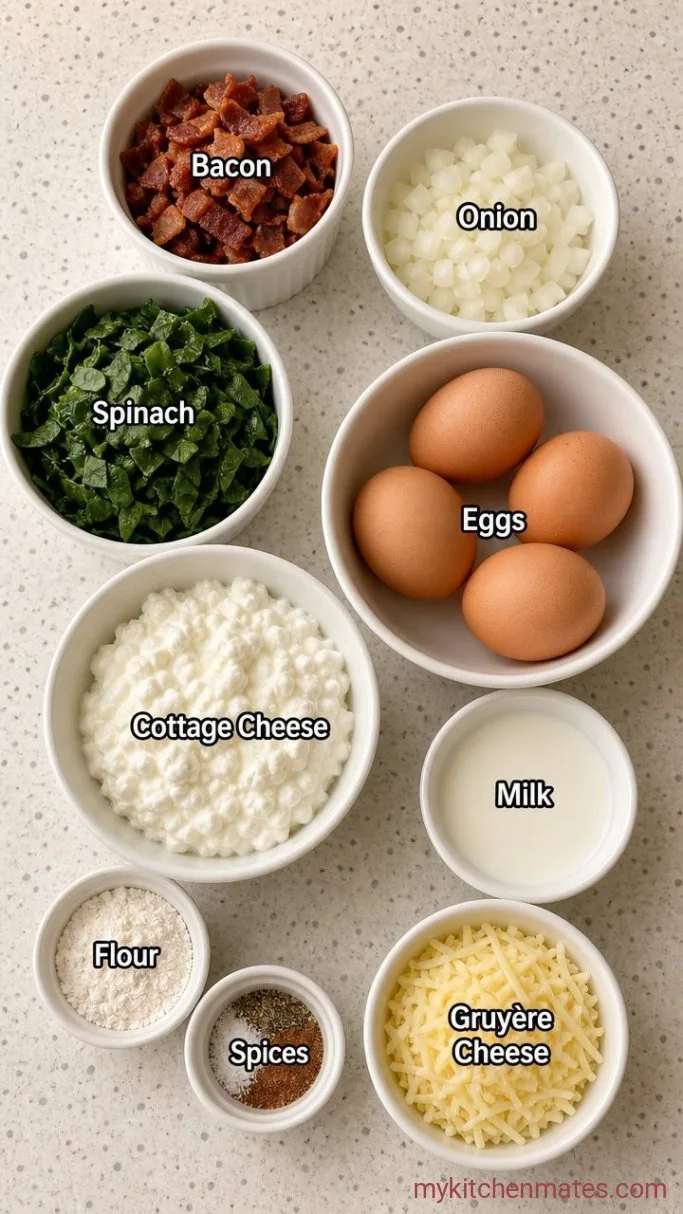 Fluffy Crustless Quiche with Cottage Cheese Ingredients