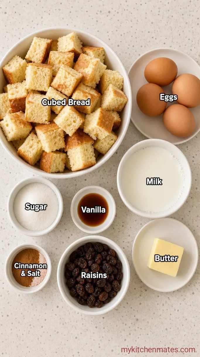 Old-Fashioned Custard Bread Pudding Ingredients