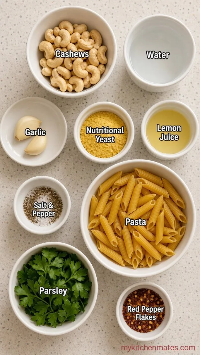 20-Minute Dairy Free Creamy Pasta Ingredients
