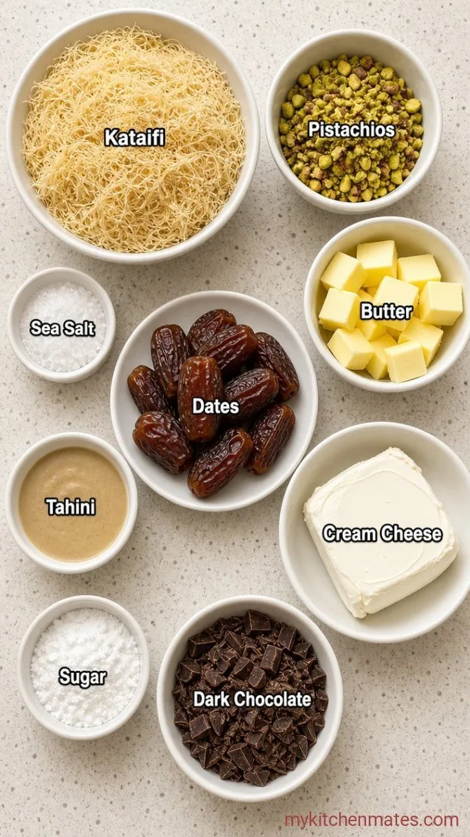 No-Bake Dubai Chocolate Cheesecake with Date Caramel Ingredients