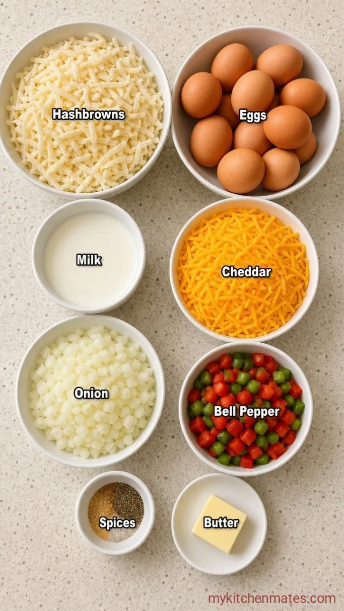 One-Dish Cheesy Hashbrown Egg Bake Ingredients