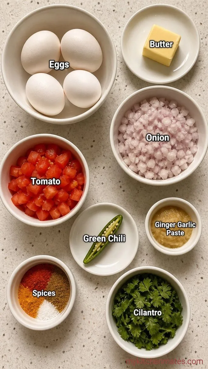 15-Minute Egg Bhurji (Indian Spiced Scrambled Eggs) Ingredients
