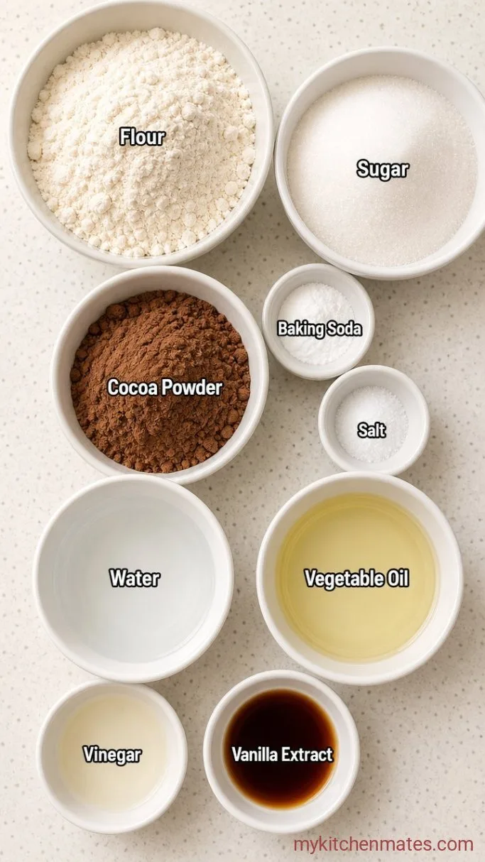 Moist Eggless Chocolate Cake (One Bowl) Ingredients