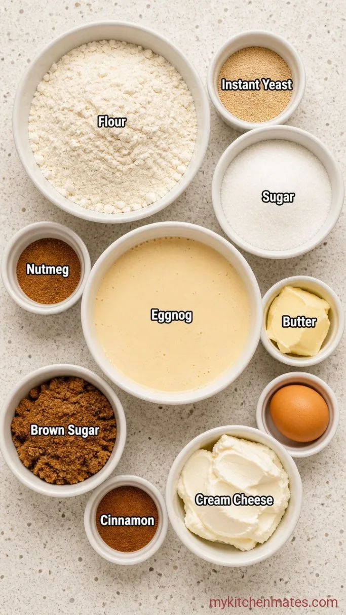 Soft Eggnog Cinnamon Rolls with Eggnog Icing Ingredients