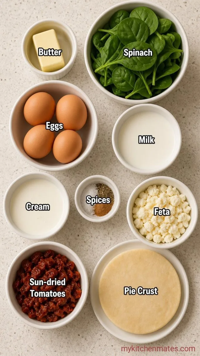 Creamy Feta Quiche with Spinach Ingredients