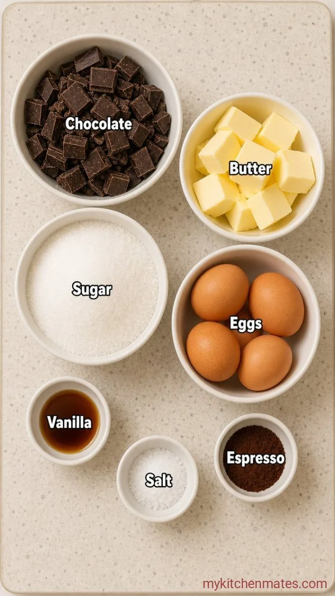 6-Ingredient Fudgy Flourless Chocolate Cake Ingredients