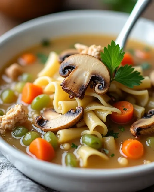 Garlic Mushroom Chicken Noodle Soup