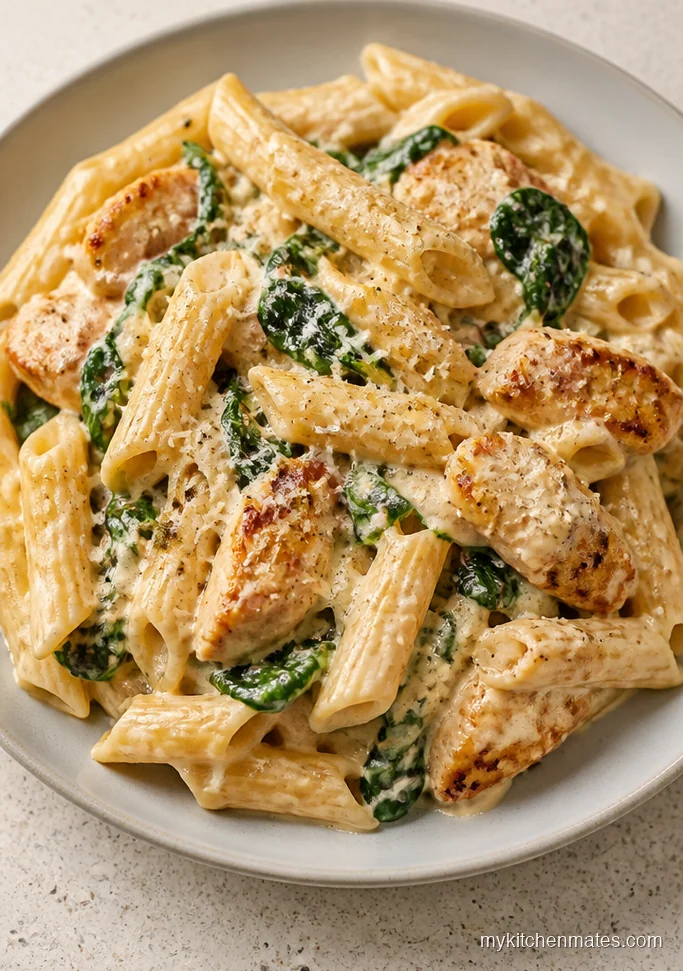 Garlic Parmesan Chicken and Spinach Pasta