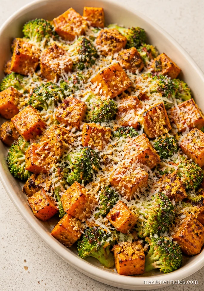 Garlic Parmesan Sweet Potato Broccoli Skillet