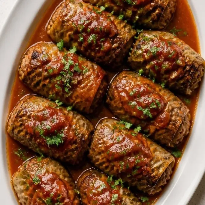 German Cabbage Rolls with Savory Beef and Rice in Tomato Sauce German Cabbage Rolls