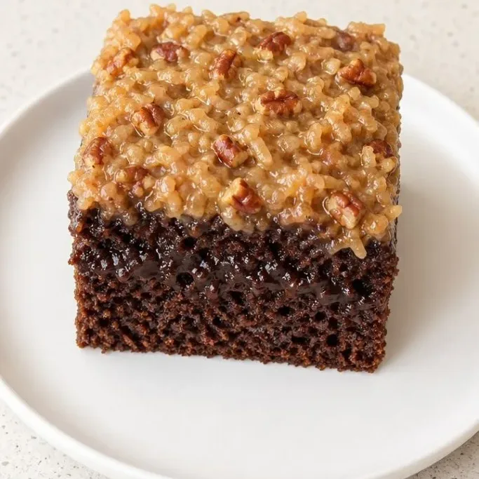 German Chocolate Poke Cake (Starts with a Box Mix) German Chocolate Poke Cake