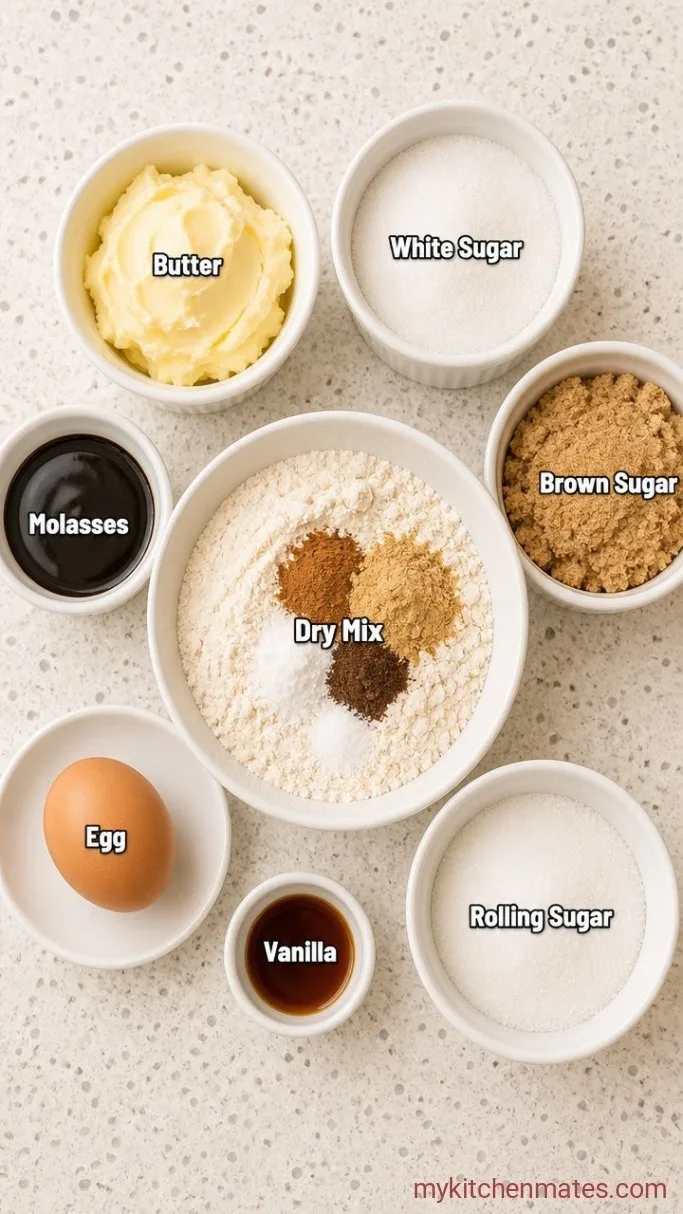 Soft and Chewy Ginger Molasses Cookies with Crackly Tops Ingredients