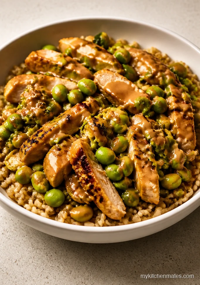 Ginger Peanut Chicken Bowls with Shredded Brussels Sprouts