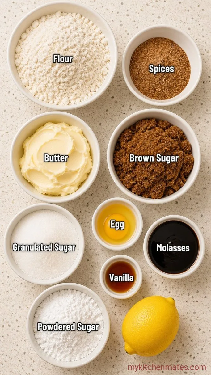 Gingerbread Thumbprint Cookies with Lemon Glaze Ingredients