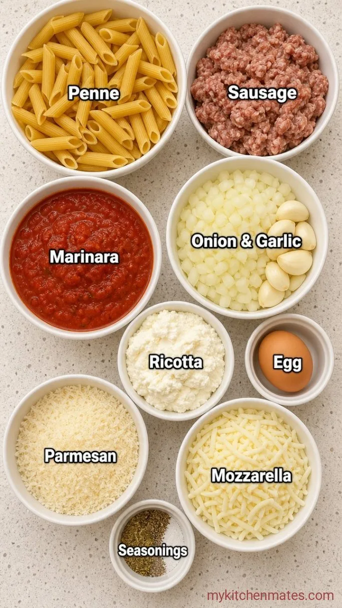 No-Boil Gluten Free Baked Ziti Ingredients