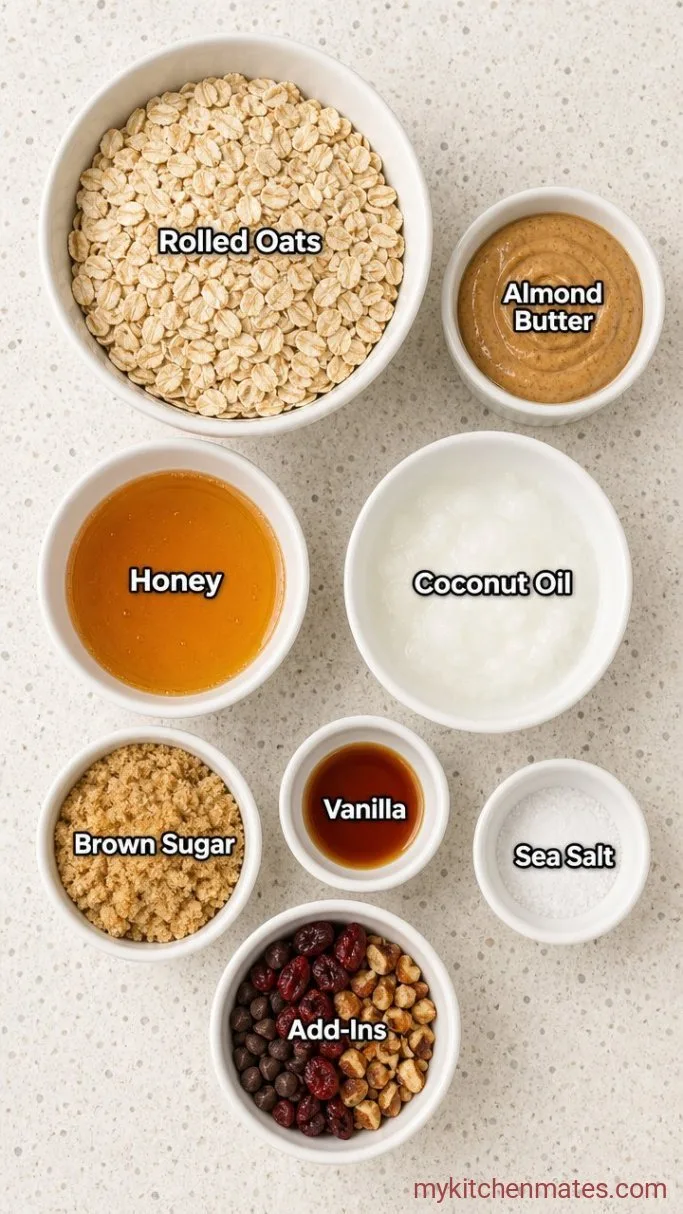 Chewy No-Bake Gluten Free Granola Bars Ingredients